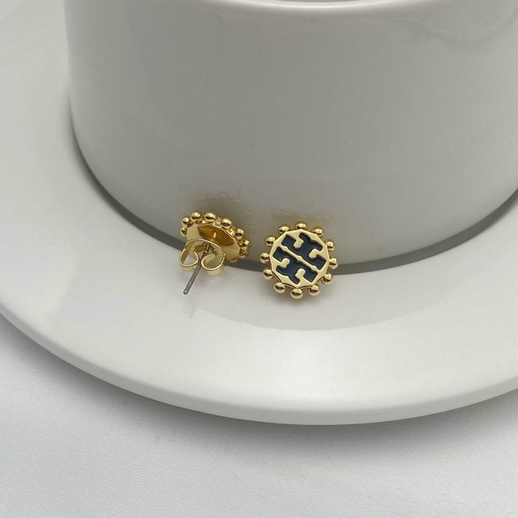 Tory Burch Gold and Navy Stud Earrings - Picture 4 of 5
